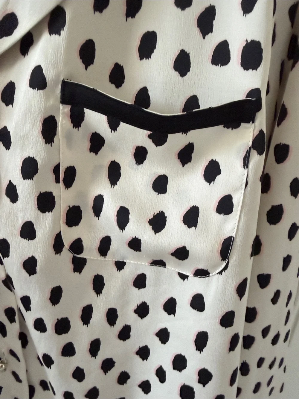 kate spade Black and White Polka-Style Print Blouse with Pink Accents